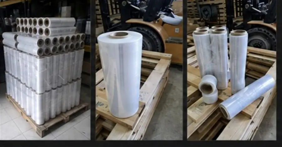 Rollos de película emplaye sobre tarimas en el almacén de Hamer Empaques