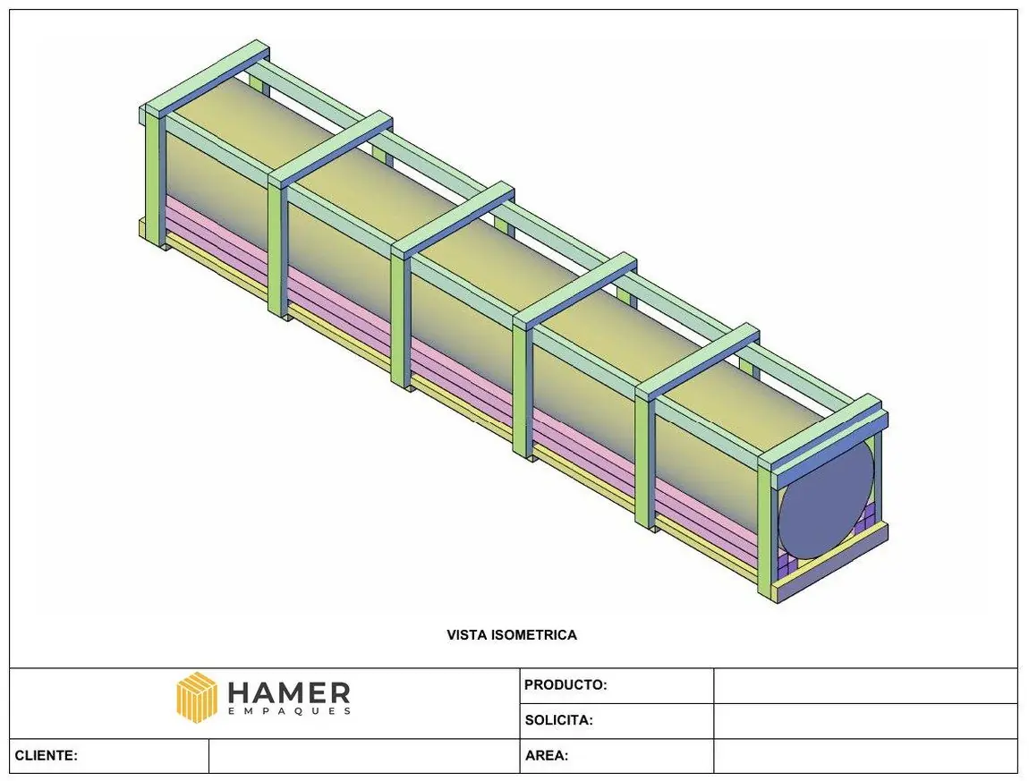 Plano con despiece de cuna de sujeción de madera