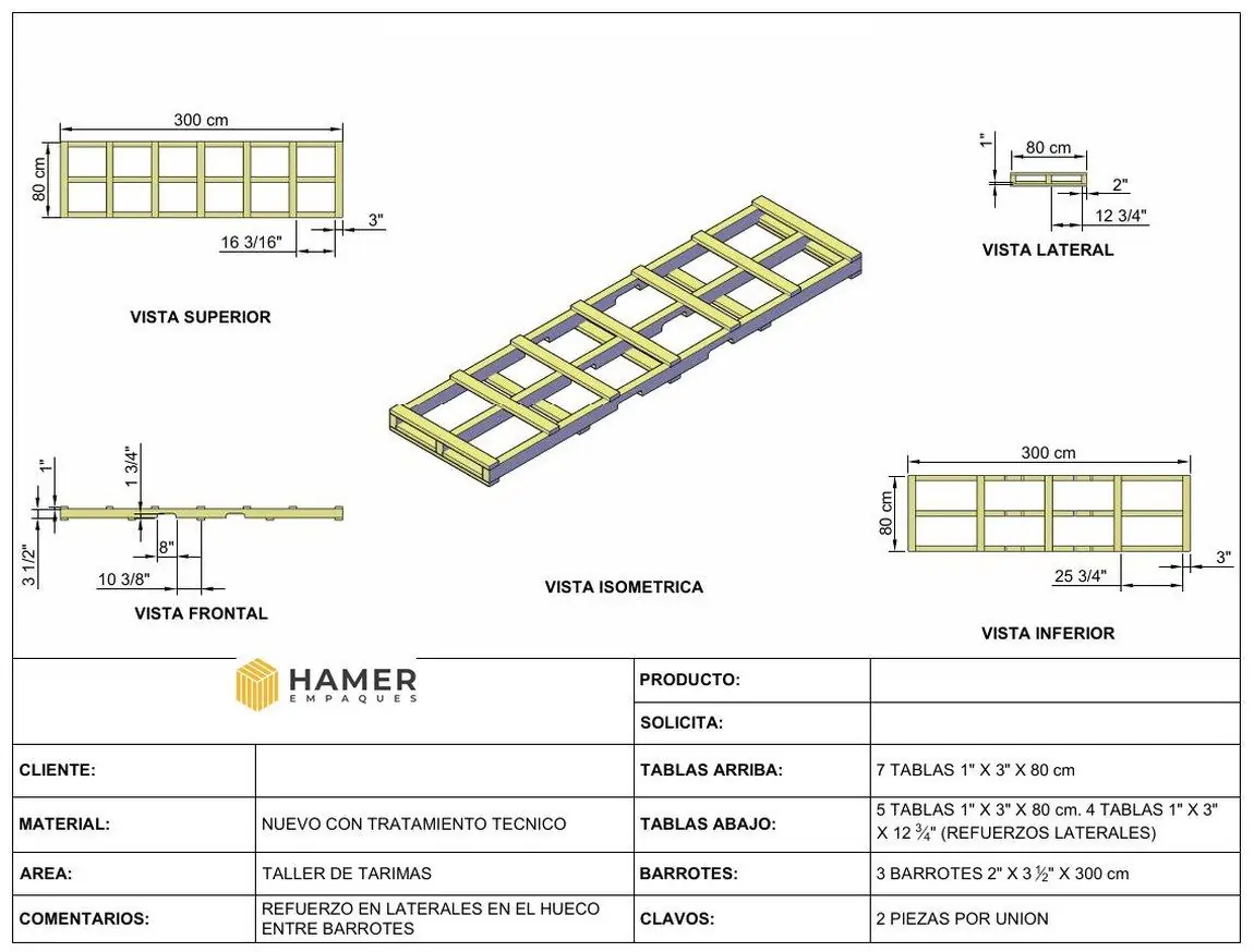 Plano con despiece de base tipo skid para carga pesada
