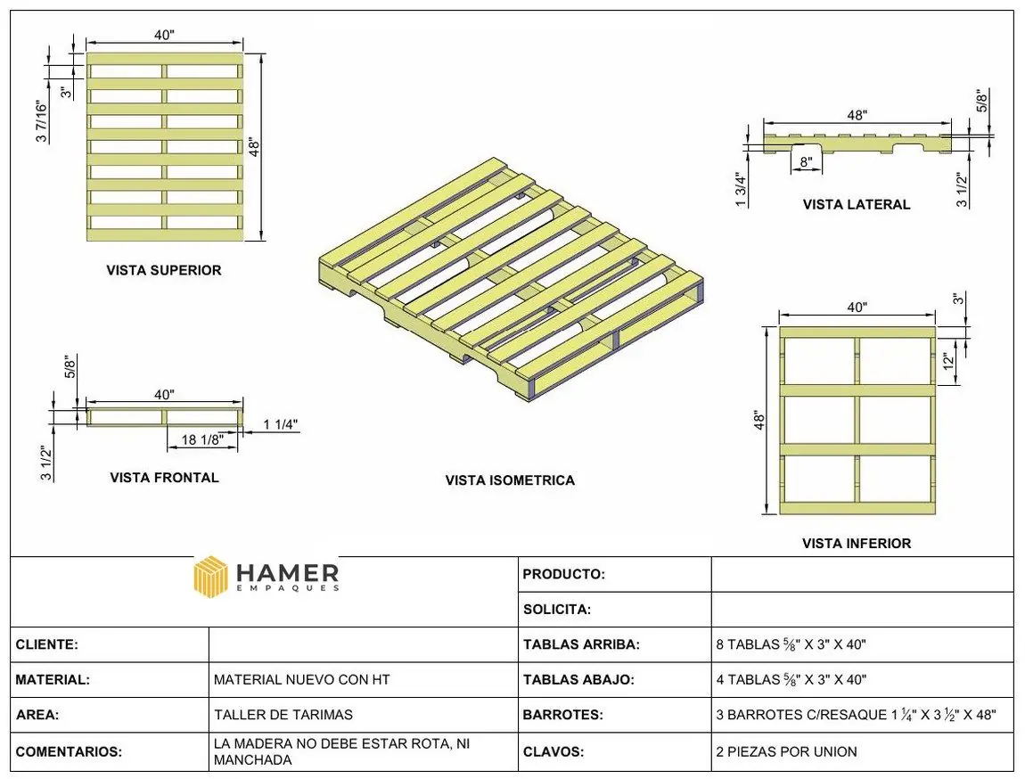 Plano con despiece de tarima de madera estándar
